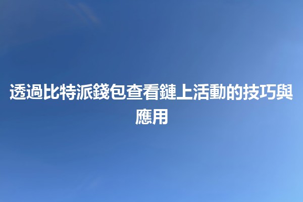 透過比特派錢包查看鏈上活動的技巧與應用 💰🔍