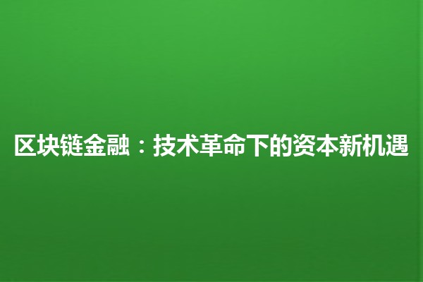 区块链金融：技术革命下的资本新机遇